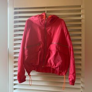Belle vere free people hot pink windbreaker zipup zipper cargo utility jacket ￼